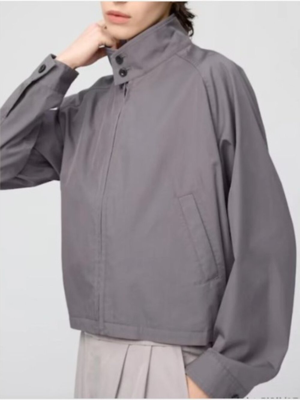 Elegant UNIQLO Cotton Blend Jacket, High Neck, Smoky Lavender, SMALL, NWT